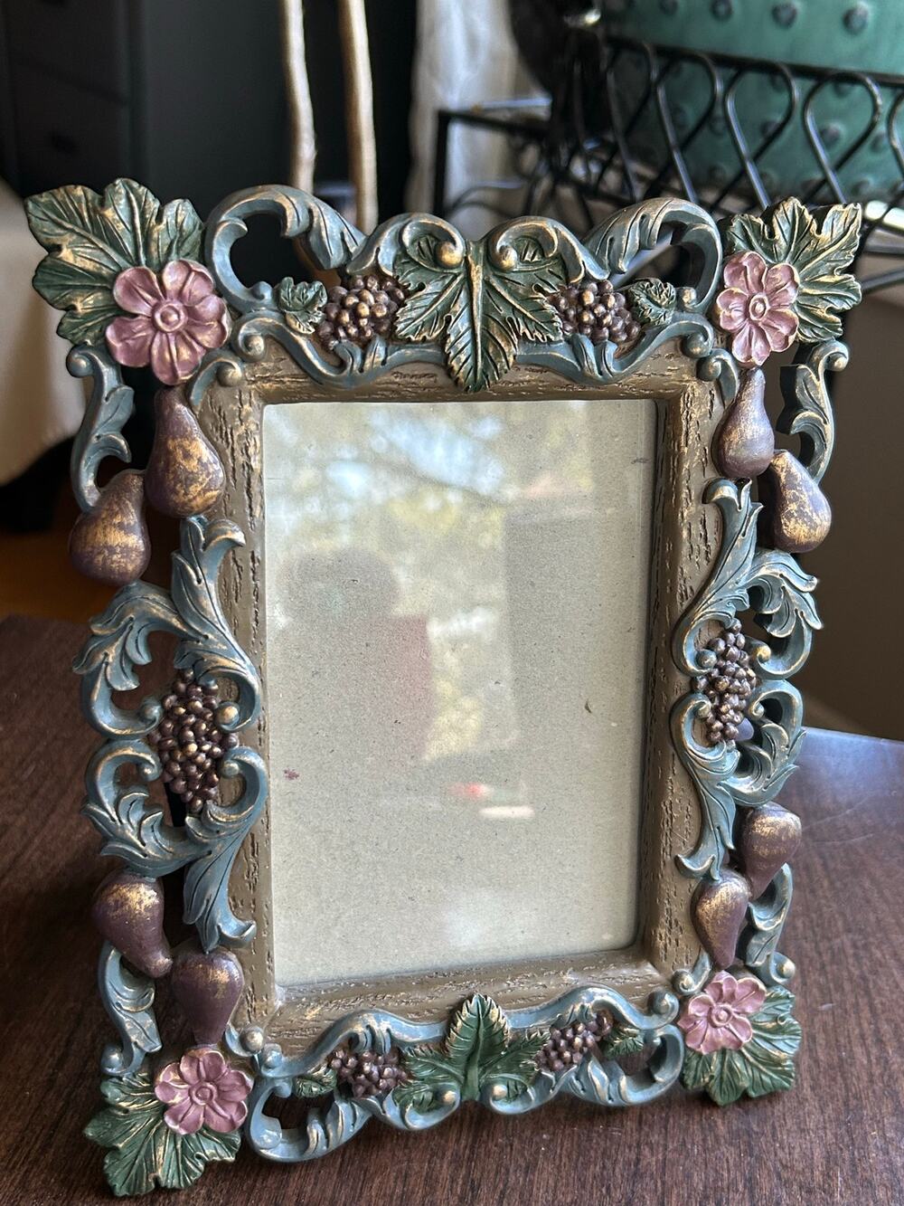 Vintage Ornate Floral Fruit 4x6" Picture Frame Cottage Decor carved look